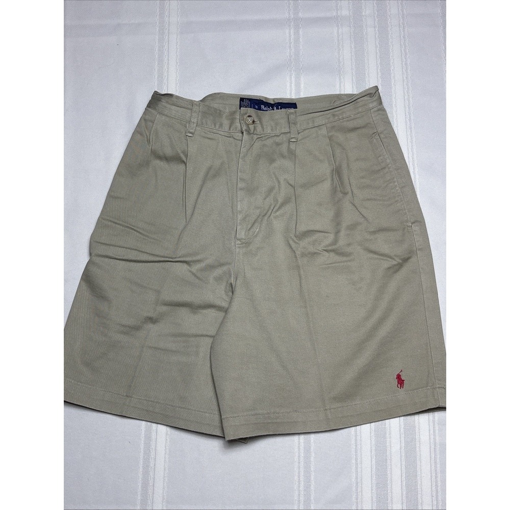 Women's Vintage Polo Ralph Lauren Khaki High Waist Cotton Shorts Pony Logo Sz 8